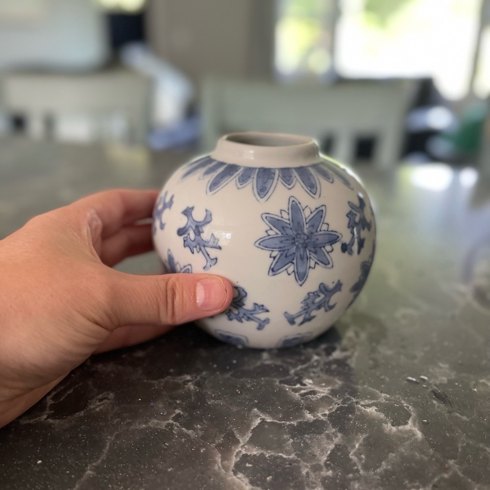 Blue and White Floral Ceramic Vase